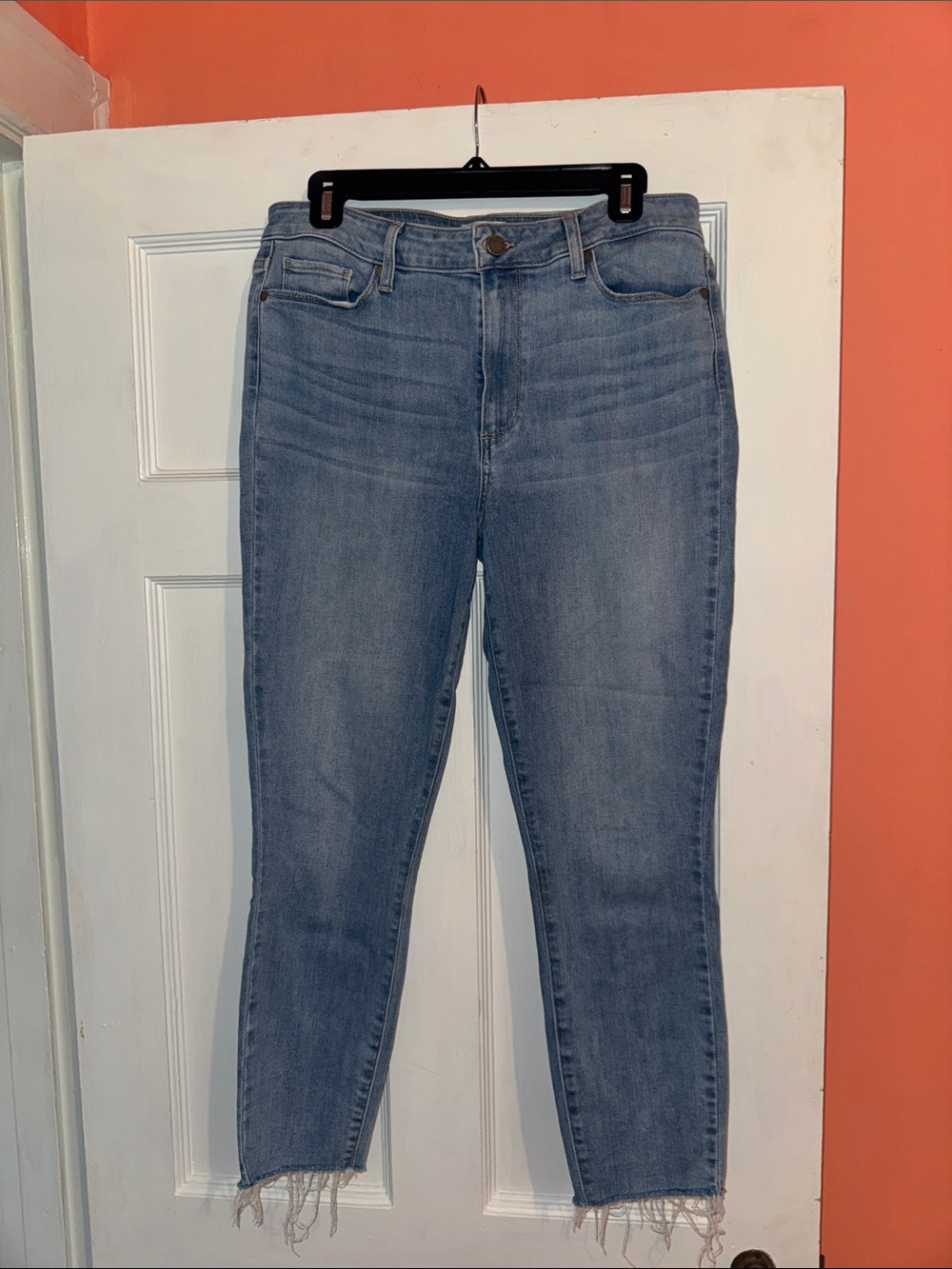 Mid Wash Ankle Jeans with Frayed Hem - Paige